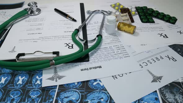 Medical Papers On A Desk In A Modern Office