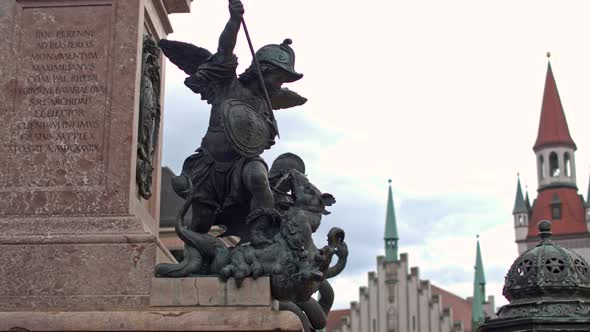 Statue of George the Victorious, Fighting a Snake in the Historic Center of Munich in Front of the