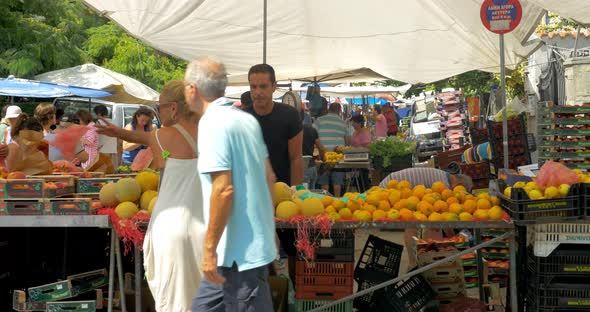 Busy street fruit market