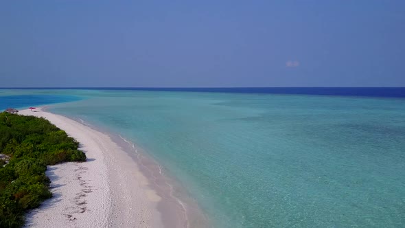 Drone aerial nature of shore beach by blue water and sand background