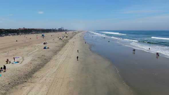 Aerial View of Huntington Beach and Coastline During Hot Blue Sunny Summer Day