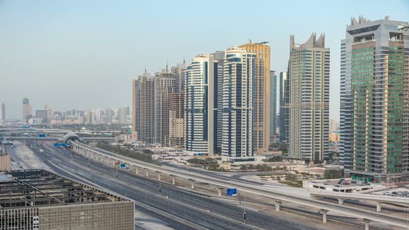 Amazing Rooftop View on Sheikh Zayed Road Surrounded Dubai Marina and JLT Skyscrapers