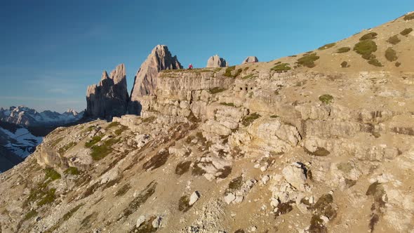 Aerial Unveil Tre Cime di Lavaredo Mountain in Dolomites Alps Italy