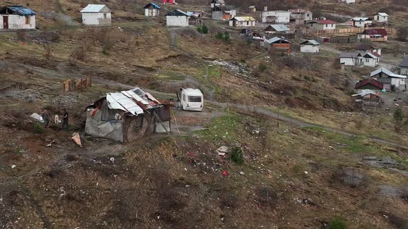 Aerial view of a Roma settlement in the village of Richnava in Slovakia