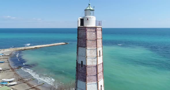 Aerial footage of the oldest lighthouse on the balkan peninsular, Shabla, Bulgaria