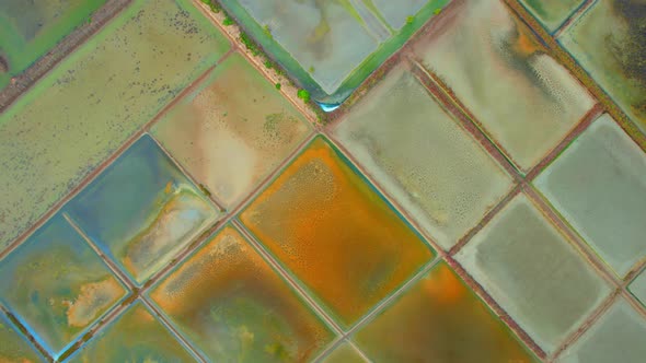 An aerial view of salt production at Mae Klong, Samut Songkhram, Thailand