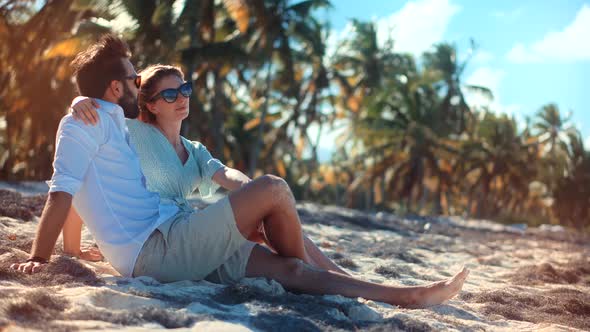 Calm Location On Tropical Beach. Honeymoon Relax On Caribbean Beach Resort Hotel.