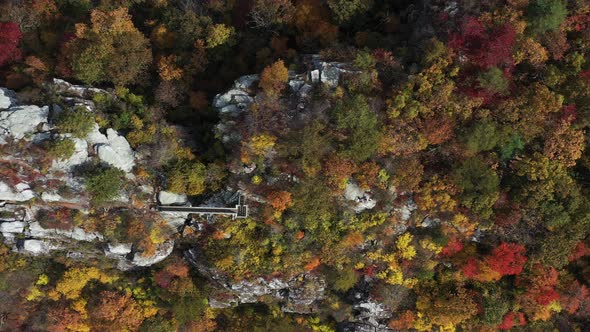 A high angle view of Big Schloss, a rock formation on Great North Mountain, the border between Virgi