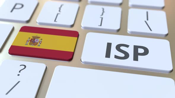 ISP or Internet Service Provider Text and Flag of Spain on Keyboard alt