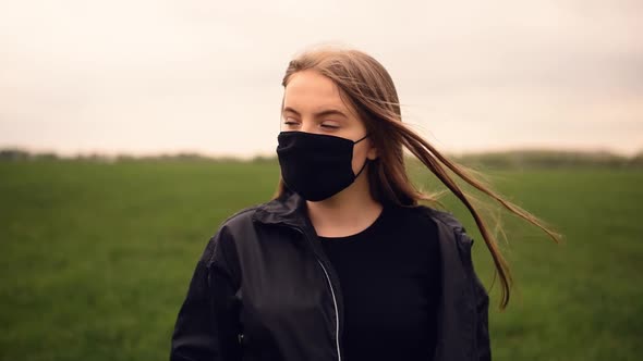 Woman in Black Mask Turns Her Head Pandemic Covid19 Coronavirus
