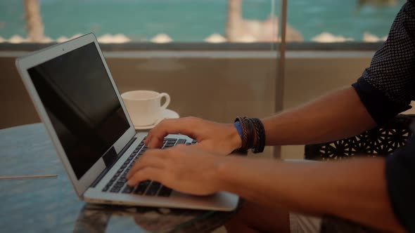 Freelancer Chatting On Laptop.Businessman Internet Online Meeting Webinar.Remote Working In Internet