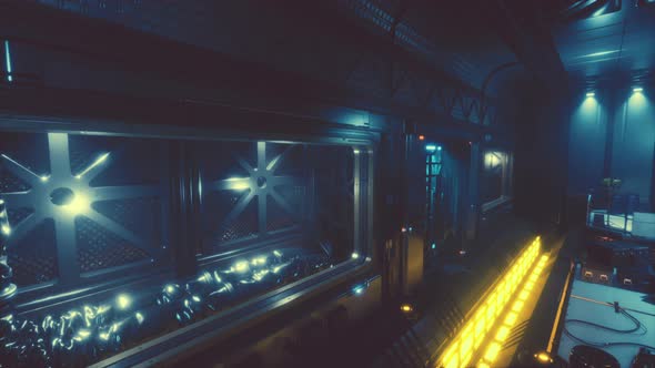 Futuristic Interior of Spaceship Corridor with Light alt