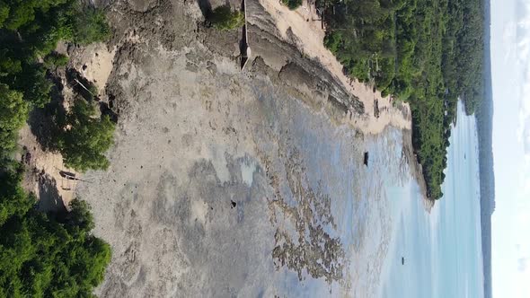 Vertical Video of Low Tide in the Ocean Near the Coast of Zanzibar Tanzania Aerial View