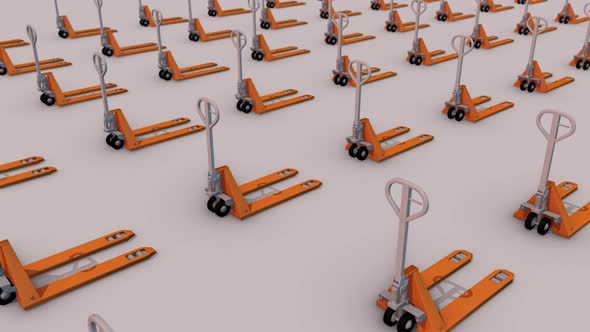 A Lot Of Pallet Truck In A Row 4K