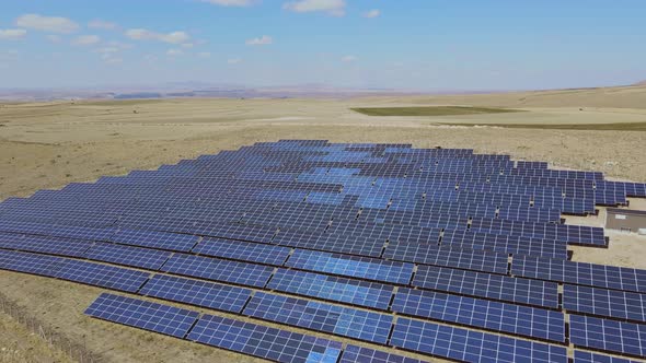 Solar power panels in desert landscape for producing of green ecological electricity