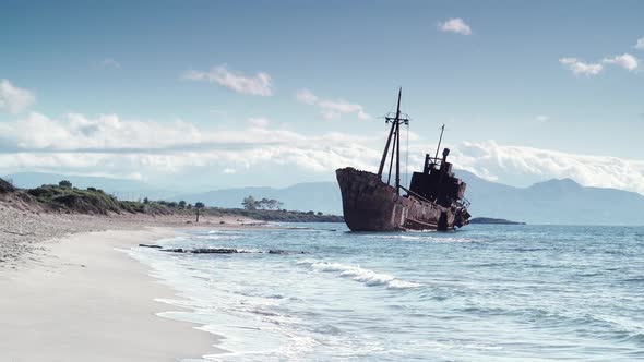 Shipwreck Near Gythio Greece. Timelapse