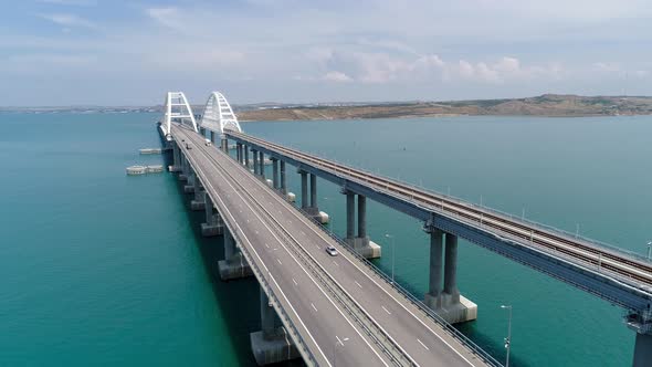 Beautiful seascape with Crimean suspension bridge