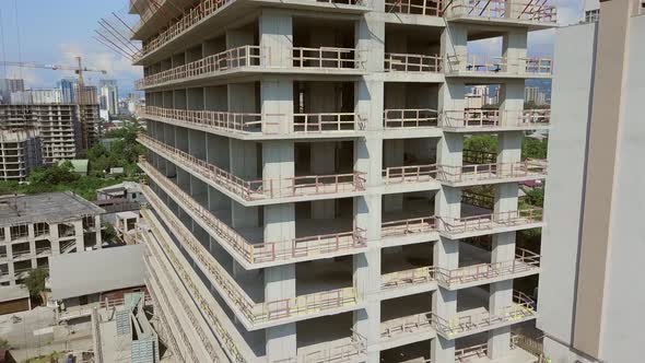 With Close-up of construction site and building. Shooting drone