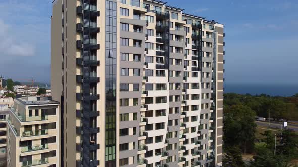 Facade of Modern Office or Residential Building Drone Video