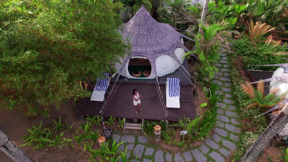 Aerial View of a Luxury Resort Between Coconut Trees in Tropical Forest