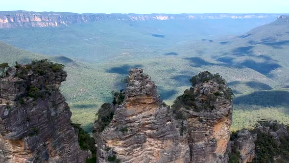 Aerial view over Three Sisters, Blue mountains, Sydney, Australia