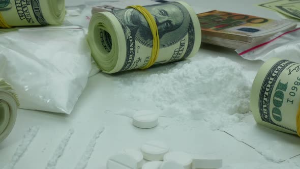 Illegal Money Profit Of The Drug Cartel From The Sale Of Cocaine And Tablets