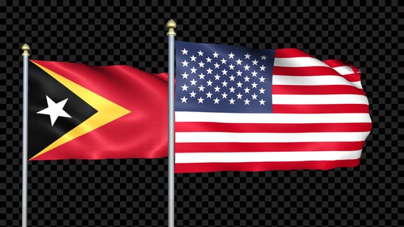 East Timor And United States Two Countries Flags Waving