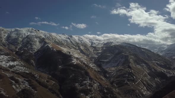 Aerial view of mountains near Datvijvari Pass in Khevsureti. Georgia