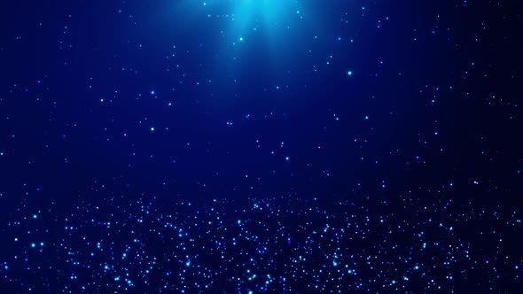 Futuristic glittering in space on Blue bokeh particles glitter