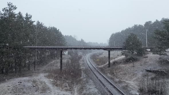 AERIAL: Overpass Bridge Which Was Used in HBO Chernobyl During Blizzard 