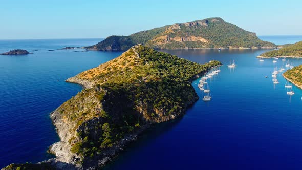 Aerial Footage of the Picturesque Bay of the Many Islands Near Marmaris Participants of the Sailing