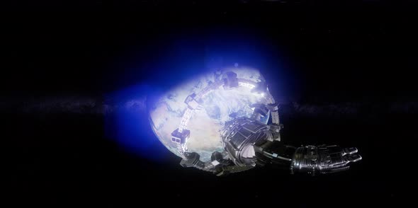 ISS in Virtual Reality 360 Degree Video. International Space Station Orbiting alt