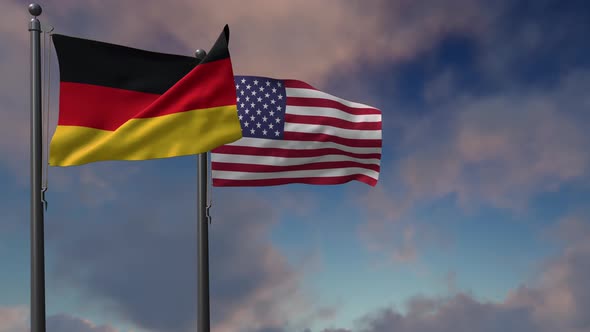 Germany Flag Waving Along With The National Flag Of The USA - 4K