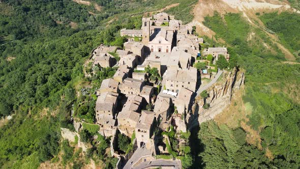 Amazing Aerial View of Civita Di Bagnoregio Landscape in Summer Season Italy