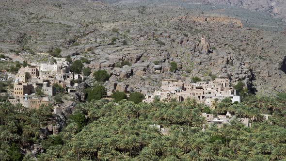 Misfat Al Abriyeen Near Nizwa, Oman. Panoramic View of Old Mountainous Village