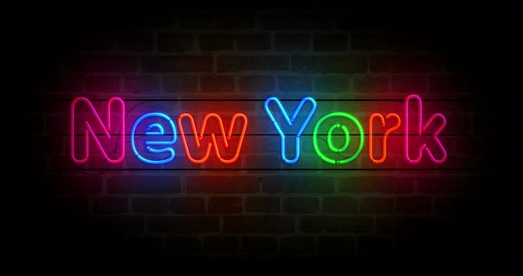 New York symbol neon on brick wall loop