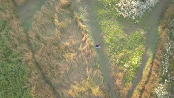 A trail runner heads outdoors on a scenic run.