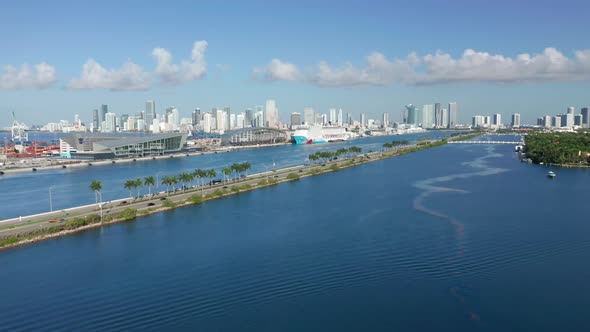  Aerial Top View of City and Port at Tropical Bay. Miami Cityscape and Port alt
