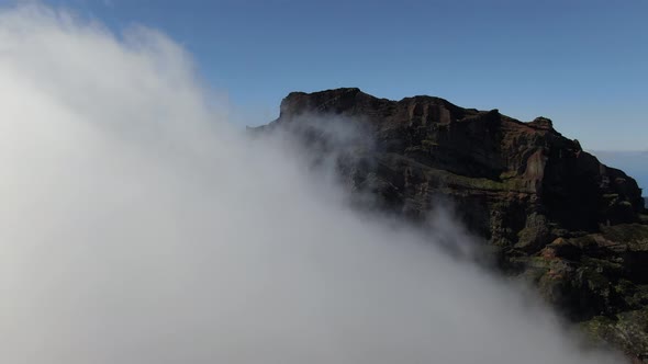 Flying above the clouds at Pico do Arieiro, Madeira, Portugal