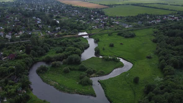 Aerial Flying Over the Countryside and River