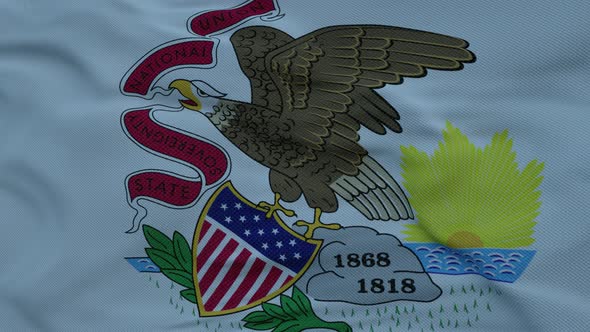 Flag of Illinois Waving in the Wind Against Deep Beautiful Clouds Sky