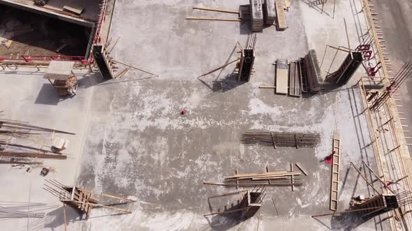 Aerial Construction Site Rebar Slab Concrete Foundation