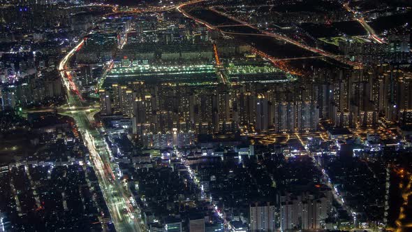 Timelapse Hilly Landscape of Seoul City with Illumination