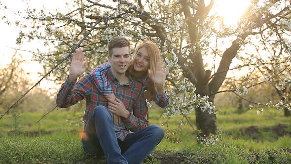 Couple in a garden in spring