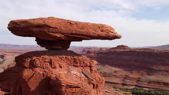 Aerial of Mexican Hat Rock Formation In Utah