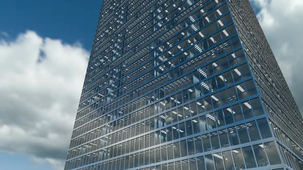 Skyscraper Building Against the Cloudscape Timelapse with Blue Sky Seamless Loop alt