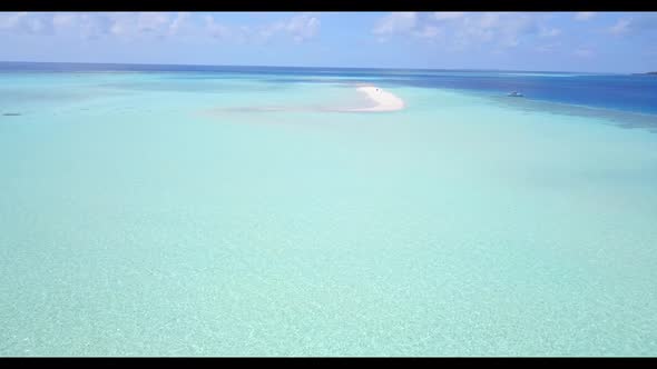 Aerial top view sky of idyllic bay beach vacation by blue water with white sandy background of a day