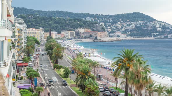 Beautiful Panoramic Aerial View City of Nice Timelapse France