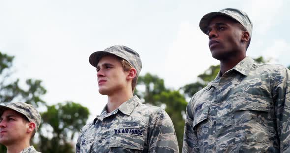 Group of us air force soldiers standing in line 4k