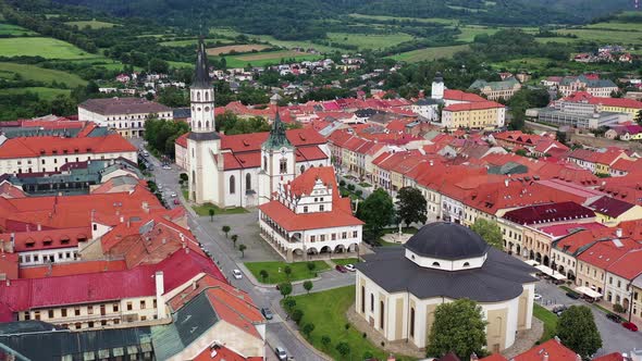 Aerial view of the historic center in Levoca, Slovakia